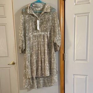 Lovestitch Long Sleeve Floral Dress in Cream and Green